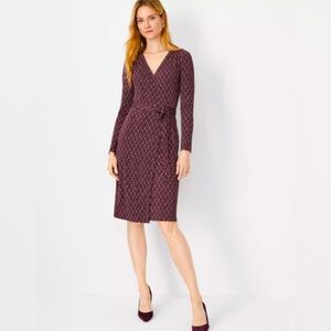 Ann Taylor Geometric Midi Wrap Work Dress - Burgundy